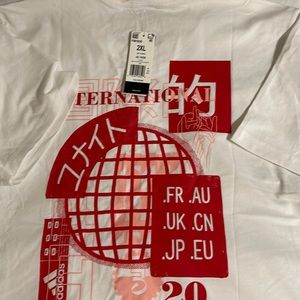 Adidas graphic Tee Shirt. Red and white. New with tag!